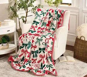 Kringle Express 60x80 Holiday Printed Throw with Border Christmas Decor Cozy Soft Fleece Blanket for Winter Home Decoration