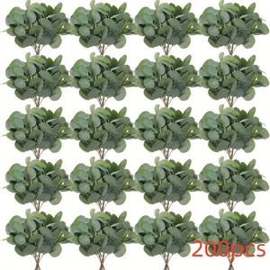 200 Artificial Silver Dollar Eucalyptus Leaves, 10.6 Inch Realistic Stem, Plastic Fake Plants, Artificial Flowers for Floral Arrangements, Home Decor, Weddings, Tables