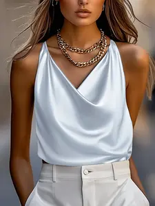 Women's Sleeveless Solid Color Strappy Backless Fitted Top, Versatile Everyday Blouse