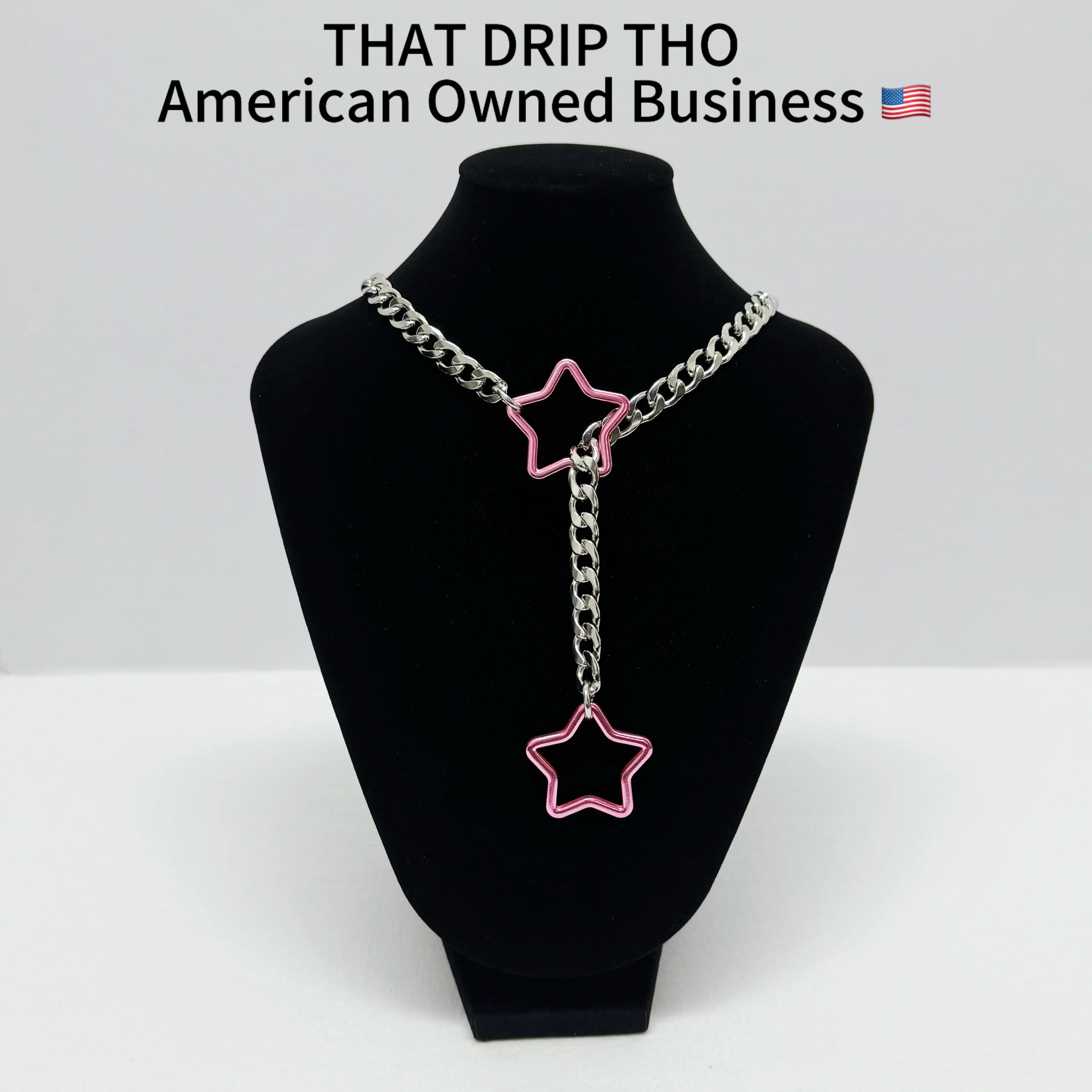 ThatDripTho Double Star Pendant Slip Chain Necklace, Adjustable Punk Rock Jewelry for Women & Men, Alt Fashion O-Ring Lariat, Trendy Multi-Color Goth Accessory for Daily Wear, Valentine day, Birthday Gifts