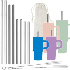 NiHome 8PCS Stainless Steel Straws for Stanley 40oz 30oz 20oz 14oz Tumblers, 4 Lengths Reusable Drinking Straws with Cleaning Brushes and Pouch, 9mm Wide Straws for Boba, Smoothie, Dishwasher Safe