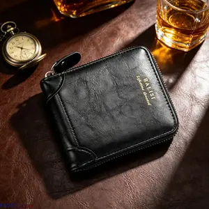 2-pack Men's Vintage Full Grain Cowhide Zip-Around Bifold Wallet - Compact Zipper Card Holder for Cash, Cards, Daily Use