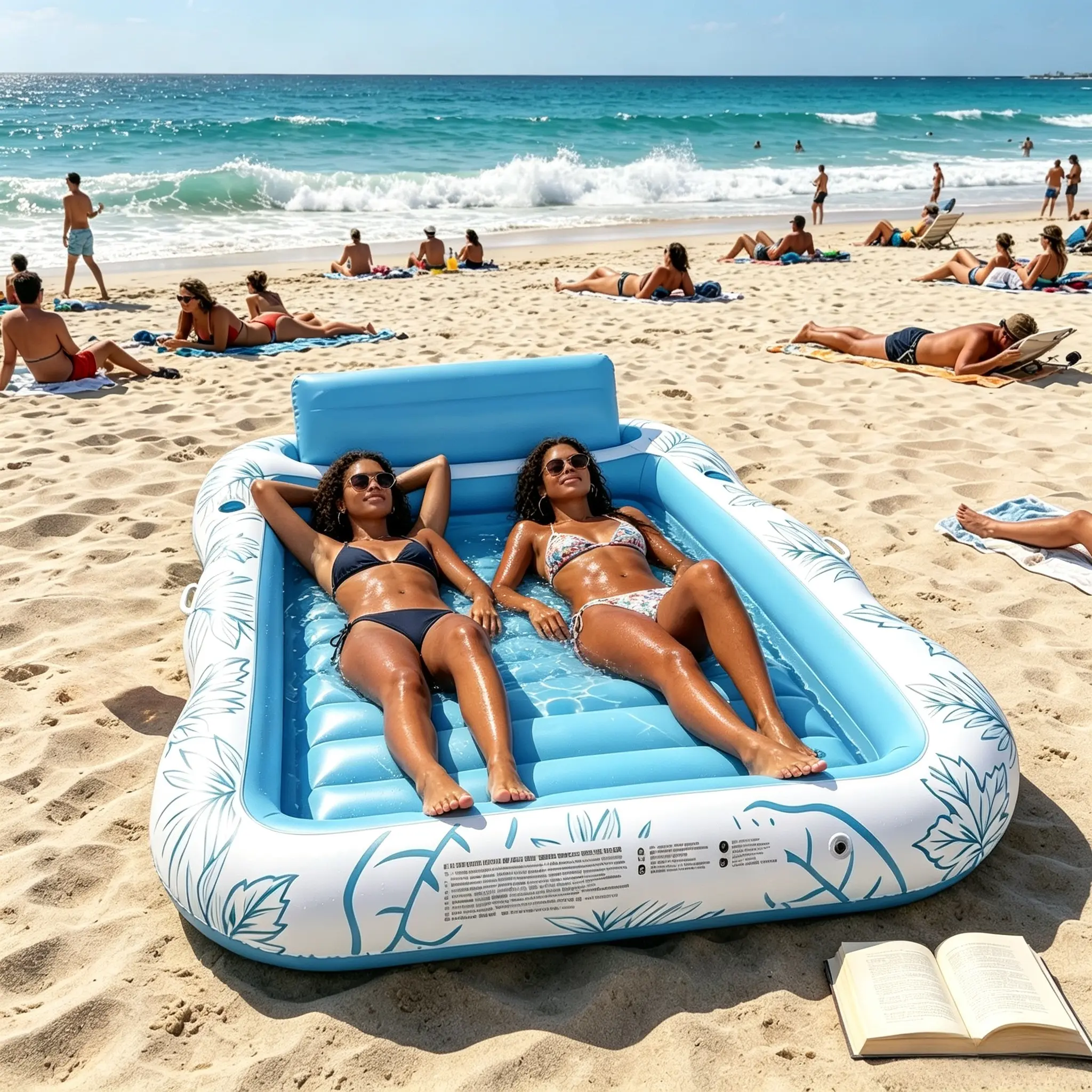 XXXL UV-Resistant Vinyl Inflatable Tanning Lounger Water Sofa Float for Adults, 86''x63'' Portable Pool Floater with Pillow, Sprinkler, Cup Holders for Home & Garden Outdoor Relaxation
