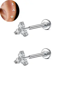 Threadless Flat Back Earring Stud Hypoallergenic Stainless Steel Push Pin Cartilage Earring Helix Tragus Nose Piercing Jewelry for Women 20G