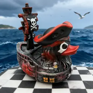 Handmade Beak Pirate Ship Duck Resin Craft Decor, Halloween Christmas Atmosphere Decoration, Home Office Desktop Gift, Decorative Ornament