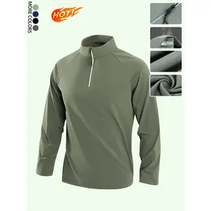 Men's Half-Zip Quick-Dry Long Sleeve T-Shirt, Moisture-Wicking & Sun Protection, UV Upf SPF Performance Tee for Gym & Outdoor Activities, Athletic Apparel