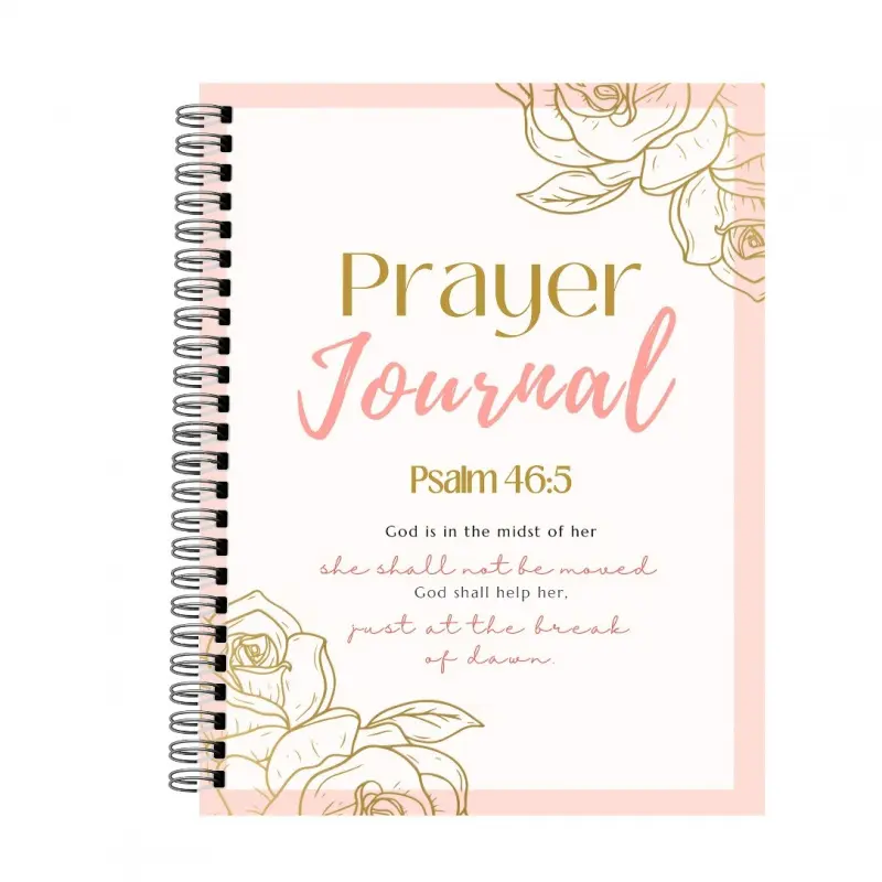 Prayer Journal with Bible Study and Gratitude Tracker, Gratitude Journals, Spiral-Bound Daily Planner for Spiritual Growth, Psalm 46:5 Scripture Theme, Rose Design, Affirmation and Reflection Pages, Spiritual Growth Notebook