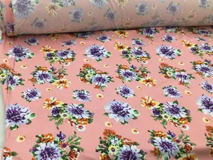 Double Brushed DTY Floral Spandex Stretch Apparel Fabric Pink Purple Yellow L310