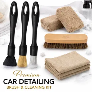 9PCS Car Interior Detailing Set – Premium Microfiber Cloths, Soft Natural Bristle Brushes & Applicators for Leather Care, Dash, Upholstery & Scratch-Free Car Cleaning