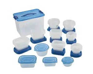 92 Piece Plastic Food Storage Container Set, Clear Containers, Transparent Blue Lids, Assorted Sizes - 46PK Kitchen Rectangular