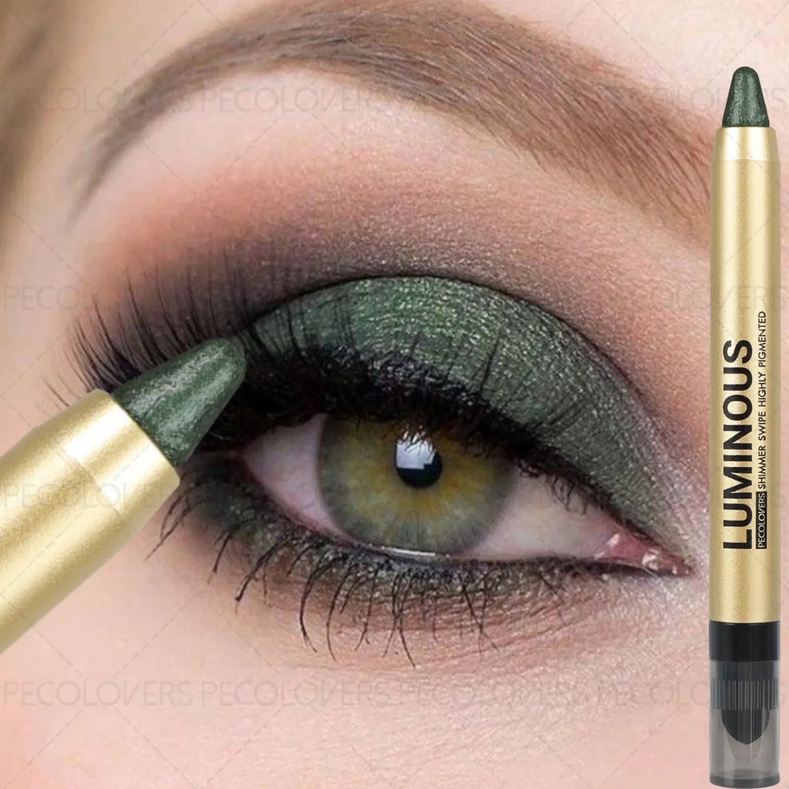 1PC Stunning Pearlescent Metallic Glitter Shimmer Cosmetic Eyeshadow Stick - Glitter Beauty, Green/brown, Easy To Apply, Quick Eye Makeup, Fine Shimmer Matte, Perfect Christmas Gift for Girls