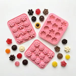 3pcs 12-Cavity Flower-Shaped Chocolate Silicone Molds, DIY Candy Pudding Baking Cookie Birthday Cake Decoration