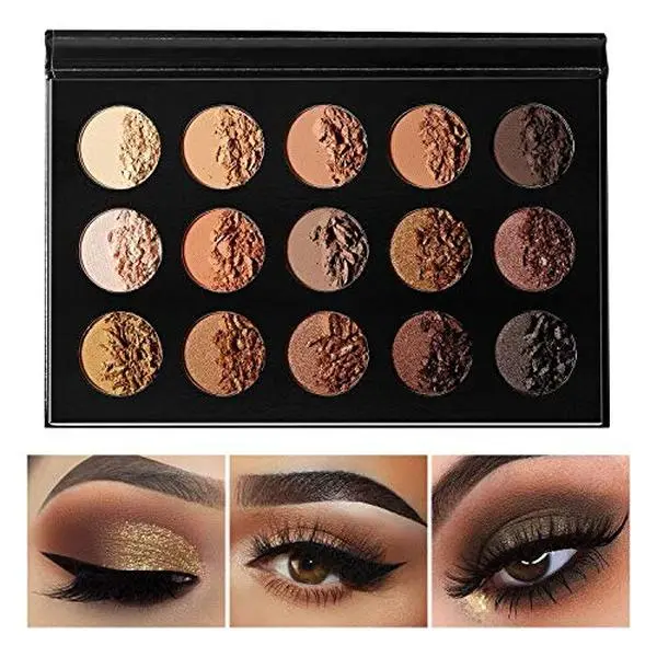 Gold Eyeshadow Palette Natural Naked Smokey Warm Neutral 15 Shades, DE'LANCI Ultra-Blendable High Pigmented Matte Shimmer Matallic Long Lasting Waterproof Eye Shadow Pallet, Travel Size Makeup