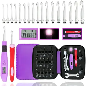 17 Sizes Digital Crochet Hooks with Counter 2.50~14.0mm, Lighted Crochet Hooks for Stitch & Row Counting