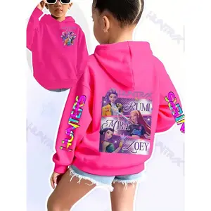 Girls’ K‑Pop “Devil Hunter” series hoodie with Rumi, Mila, and Zoe cartoon print; casual spring/autumn sweatshirt; Christmas gift idea — GARMENTARY