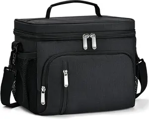 Insulated Lunch Bag for Men & Women, 9L Leakproof Lunch Box Soft Cooler Tote with 5 Pockets, 600D Oxford, EVA Lining, Adjustable Strap for Work, Picnic, Beach&Travel-Black