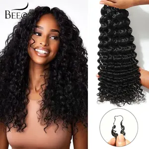 BEEOS Miracle Knots Crochet Hair for Hair Extensions Deep Wave 20 Inch Braiding hair Boho Braids Pre-Separated Feather Real Human Hair Crochet Bundles Lightweight Human Hair Extensions for Women