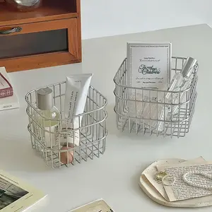 Square Stainless Steel Storage Basket, Wire Basket, Stainless Steel Baskets, Home Desktop Organizer, Cosmetic Holder, Multi-Purpose Container, Durable & Stylish Design
