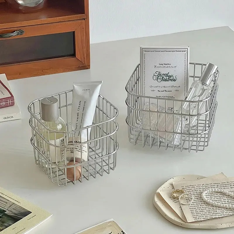 Square Stainless Steel Storage Basket, Wire Basket, Steel Mesh Basket, Stainless Steel Baskets, Multipurpose Basket, Home Desktop Organizer, Cosmetic Holder, Multi-Purpose Container, Durable & Stylish Design