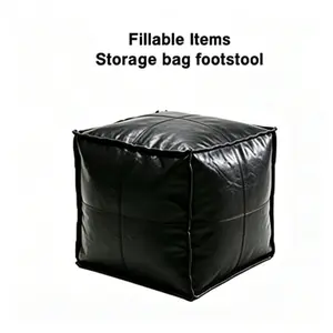 15.7 in Square Storage Ottoman Cover, Unfilled Leather-Like Faux Leather Footstool for Home Bedroom Sofas, Stain-Resistant Easy-to-Clean Multi-Scenario Applicable Footrest