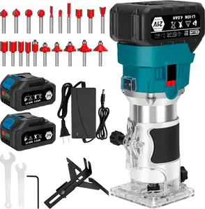 Cordless  Router, 21V Brushless Trimmer Router with 2 x 4.0Ah , Portable  Para Madera 6 Speed Adjustable,  Router Tool with 20 count 1/4" Router Bits, Using for  Slotting, Trimming