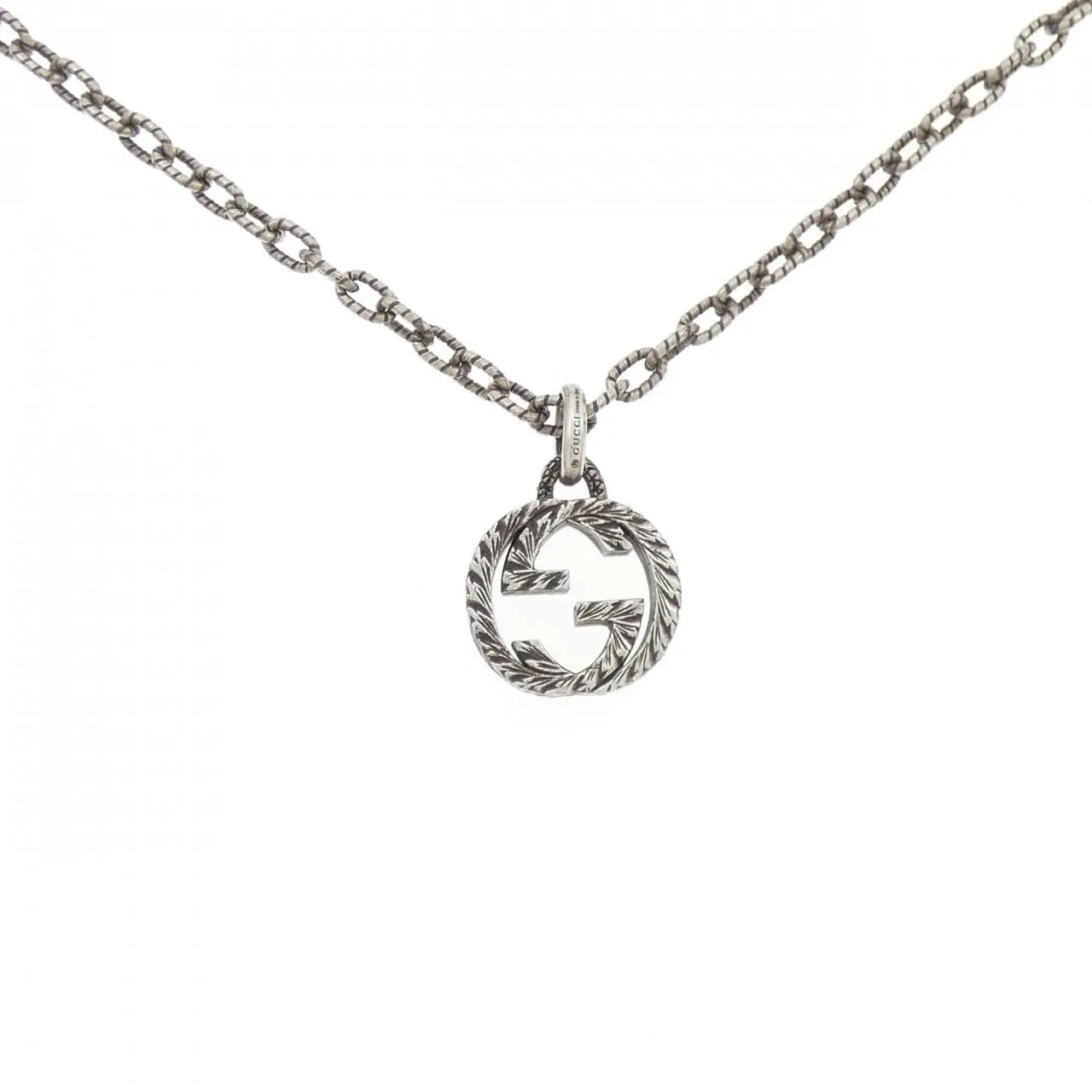 Pre-owned GUCCI Sterling Silver 925 (Ag925) Small Leather Goods Interlocking G 925 Silver Necklace