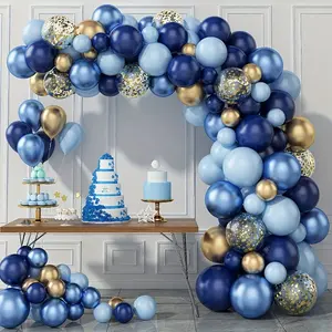 97pcs Navy Blue Balloon Wreath Arch Set, Metal Blue and Macaron Blue Balloon, Golden and Metal Golden Balloon Arches, used for birthday party decoration, weddings, bridal showers