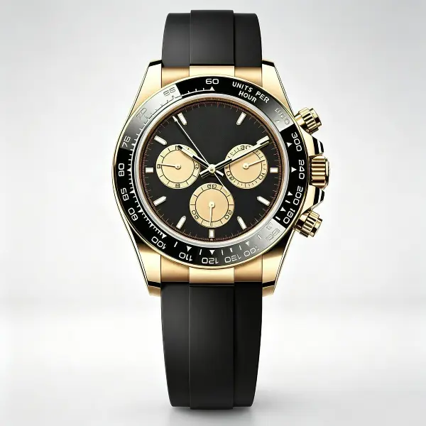 Men's Chronograph Quartz Movement Sport Watch - Luxury Gold Case, Black Rubber Strap, Multifunctional Analog Dial Wristwatch for Daily Wear, Business Use