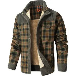 Fleece Top Long-Sleeved  Shirt Business  Top Checkered Collar Men's Western Cowboy Flannel Jacket Army Green-072 Plaid Loose Button Women's Soft Sherpa Lining Cotton Fabric Menswear Coat Layer Outdoor Print Tights Checked jacket fleece coat workwear