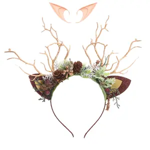 GentleLie Handmade Christmas Reindeer Antler Headband with Elf Ears Holiday Party Cosplay Headpiece for Women & Girls | Unique Woodland Deer Horn Design | Perfect for Xmas Costume, Photoshoots & Festive Celebrations