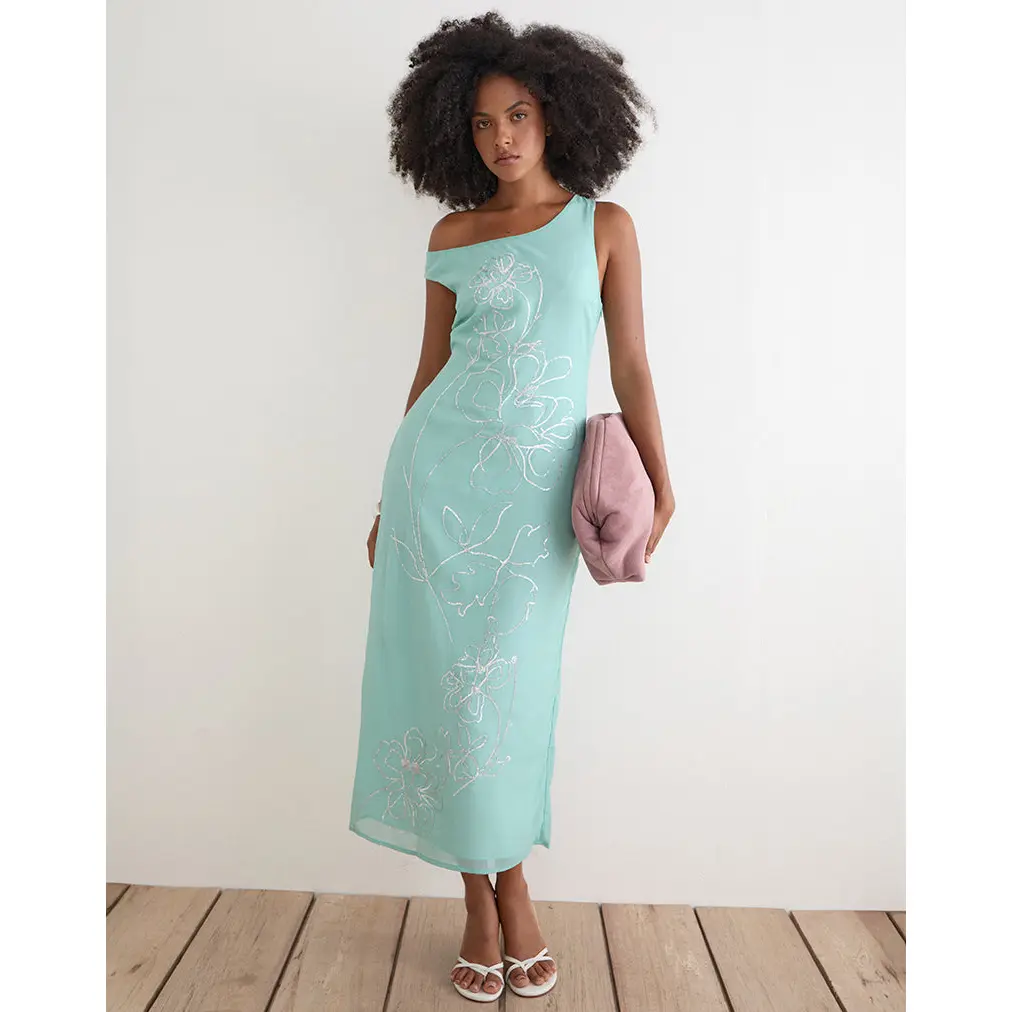 Yelsa Maxi Dress in Chiffon Floral Sequin Turquoise