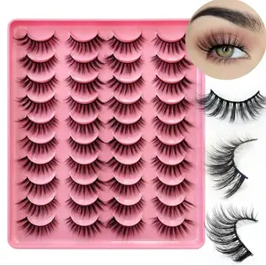 Long Fluffy 3D  Layered Faus Mink Lash - 20 Pairs of Super Capacity- 100% Handmade-Natural Eye, Reusable makeup tools Eyelashes Synthetic Daily Faux Faux Mink Lightweight Luxury Cosmetic