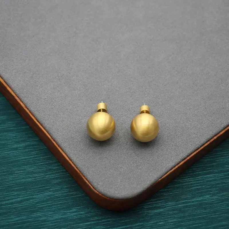 925 Silver Needle Brushed Silver-Gold Sphere Ball Stud Earrings, Simple Style, Celebrity Style Earrings, Designer-Inspired Metallic Fashion Costume Jewelry Accessories