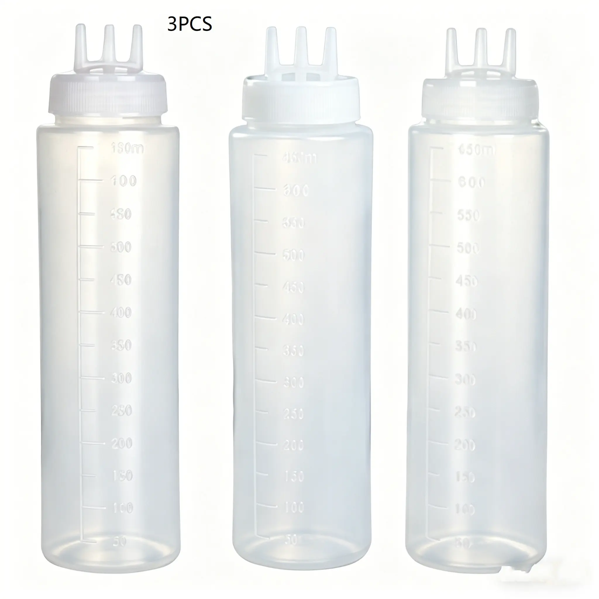3pcs 3-hole condiment squeeze bottles, 650/22oz plastic squeeze bottles for thick sauces, ketchup, mustard, syrup, BBQ, kitchen art and crafts, holiday party restaurant salad bottles, Condiment Containers