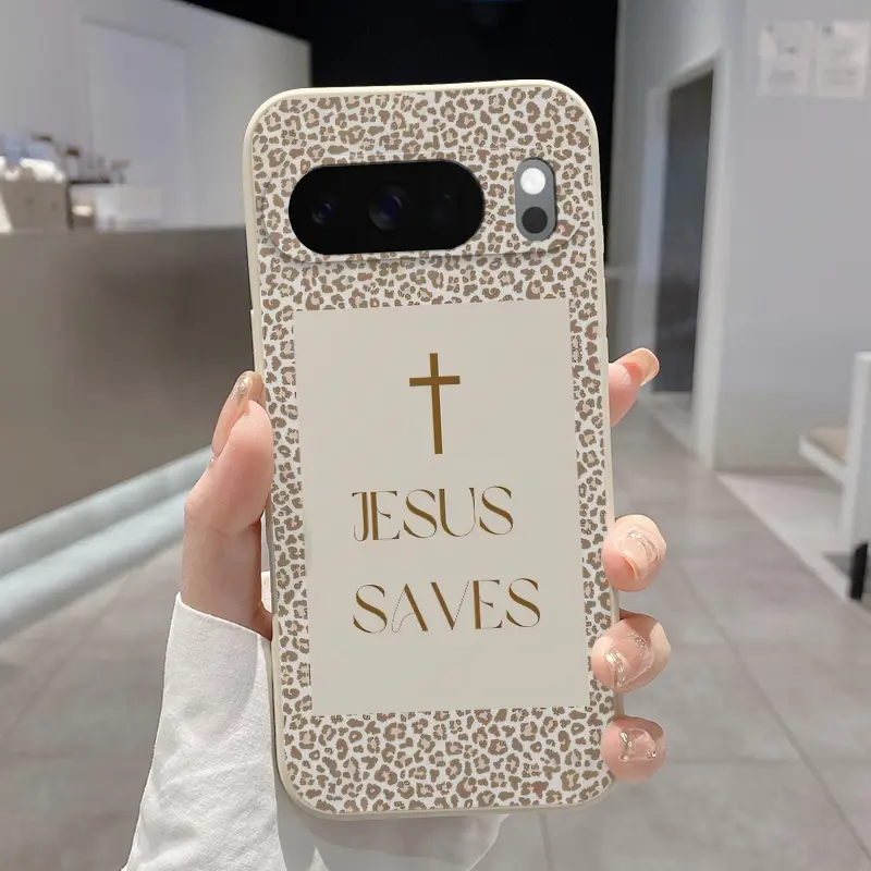 Rounded Edge Phone Case for Google Pixel 10 9 8 7 Pro A XL Cross - Jesus - Hope Pattern Pocket-Friendly Shockproof Liquid Silicone Protective Soft Smartphone Casing