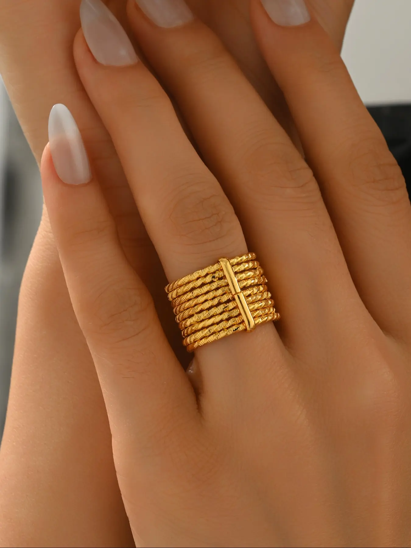 Fashion Multi-Layer Geometric Ring, Unisex Hip Hop Style Wide Band, Casual Jewelry for Men & Women, Statement Multi Ring, Stacking Rings, Chunky Statement Rings, Casual Ring Linked