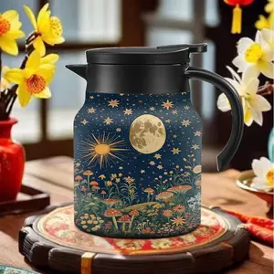 1000ML Tea Pot, Teapot, Water Bottle, Infuser, Infusion Tea Kettle with Sun and Moon Print, Ideal for Brewing Loose Leaf Tea, Durable Design, Perfect for Home Use, Enhance Your Tea Experience