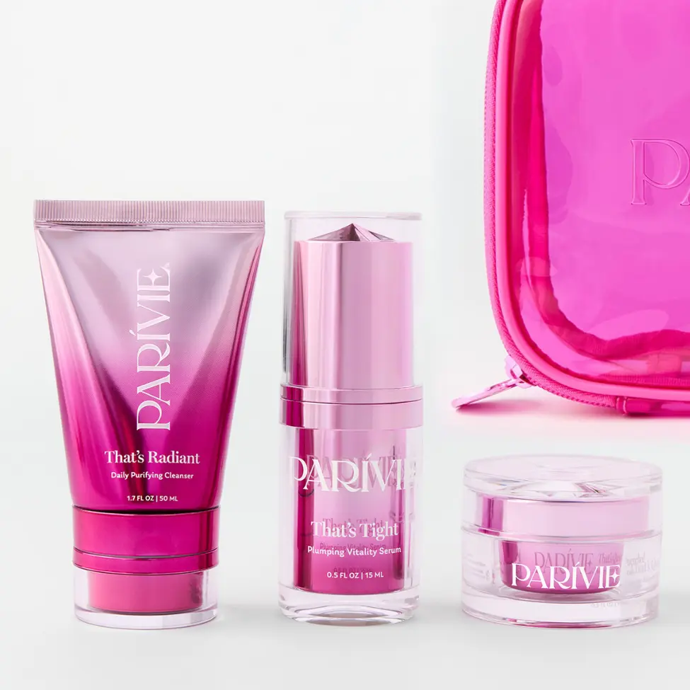 Parívie | 3-step am + pm routine. Cleanser, Lifting Serum + Barrier Crème | Free Bag Parívie | 3-step am + pm routine. Cleanser, Lifting Serum + Barrier Crème | Free Bag