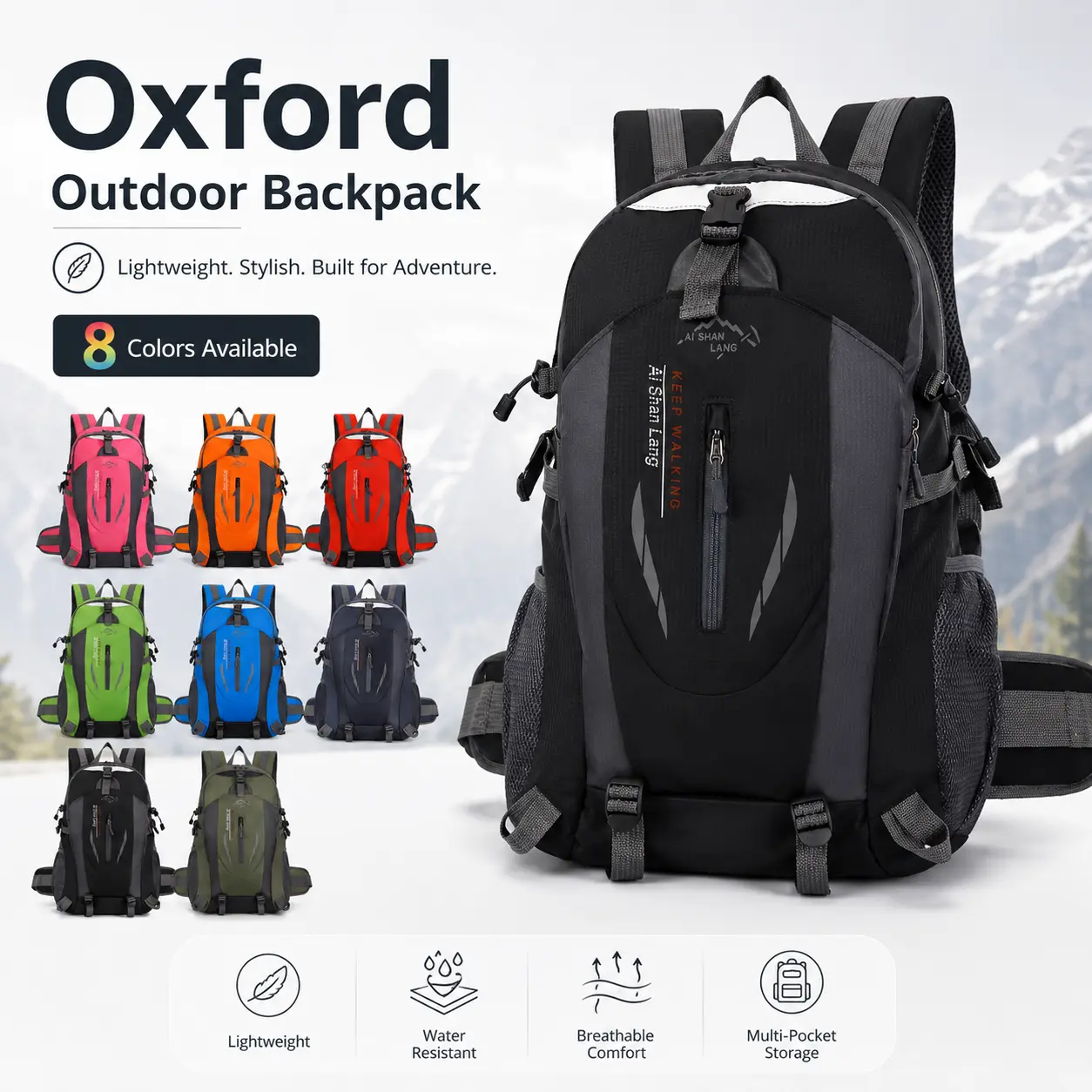 PAKNADA 40L Lightweight Oxford Hiking Backpack - Unisex Outdoor Bag with Multiple Compartments, Side Pockets, Padded Straps, Ideal for Hiking, Camping, Backpacks for School