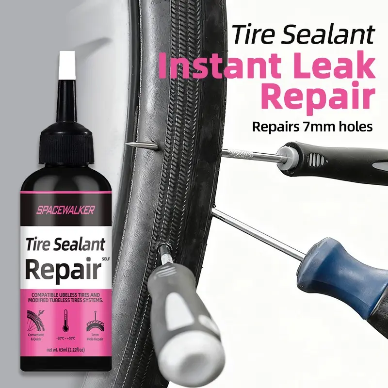 63ML Bicycle Tire Repair Liquid, Tyre Sealant, Vacuum Tire Self-Sealing, Quick Leak Repair, Universal for Motorcycles and Electric Bikes