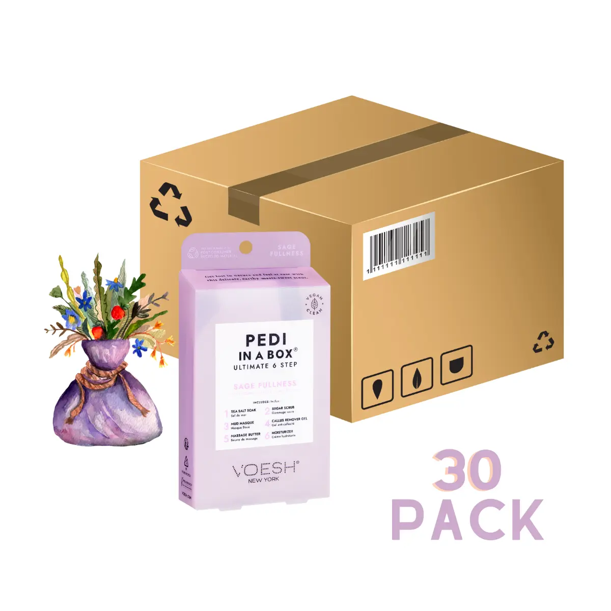 VOESH Pedi in a Box Ultimate Sage 6-Step Pedicure Kit, 30-Piece Case for Pedicure at Home, Includes Sea Salt Soak, Mud Masks & Moisturizer