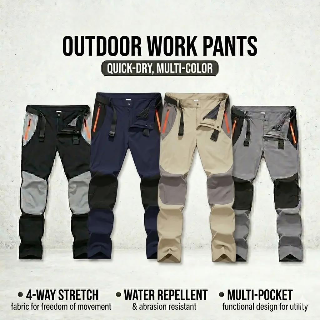 High-stretch, wear-resistant, water-repellent outdoor pants; available in multiple colors for hiking and mountaineering; 4-way stretch water-repellent outdoor work pants; multi-pocket, wear-resistant tactical cargo pants for men