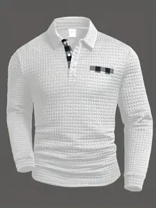 Men's autumn and winter thick knitted button up shirt - digital printed checkered pattern, long sleeved classic collar, regular style, hand washable flannel, casual and fashionable warm top, durable and long-lasting-+