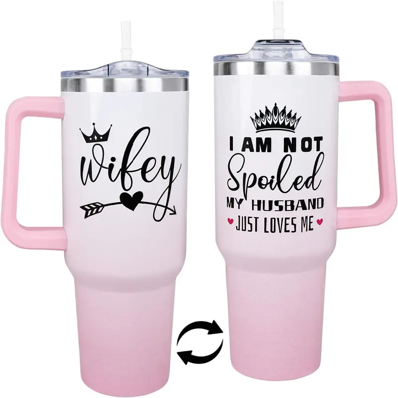 40oz Double-Wall Stainless Steel Vacuum Flask Tumbler - 1,000-2,000ml, Unique Handle, Printed Lid, Included Straw, Portable Drink Bottle, Pa Coffee Mug, Ideal Wife Anniversary Gift