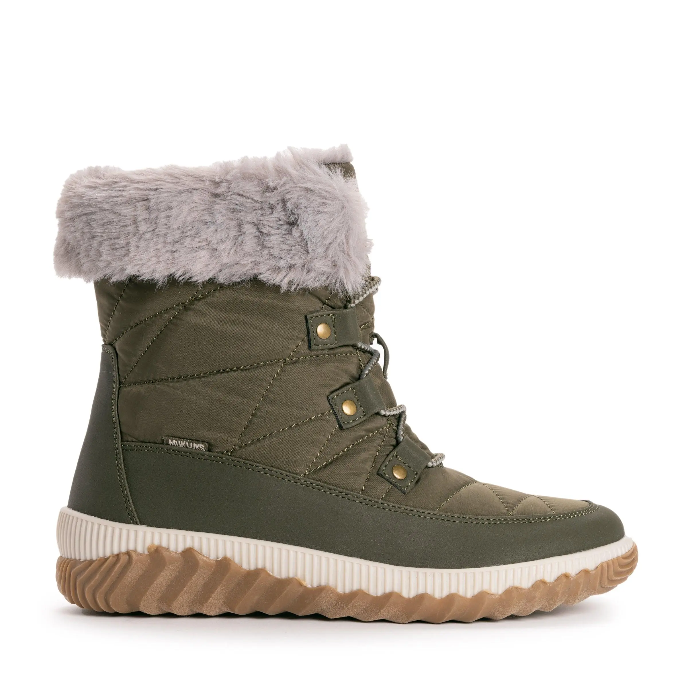Muk Luks Women's Waverly Mid-Calf Camouflage Boots, Quilted Nylon Lace-Up Winter Footwear with Muk Luxe Lining, Laces, Quilted Camo