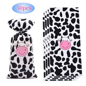 50 Cow Pattern Glass Paper Bags with Tie Straps, Farm Theme Party Supplies, Party Packs, Gift Wrapping Bags, Perfect for Barnyard Parties