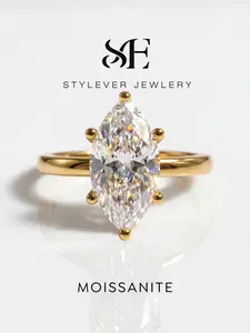 1 Pc Elegant Six Prong Rings with 1-2ct Synthetic Moissanite Lab Created for Women Party Copper Fine Jewelry