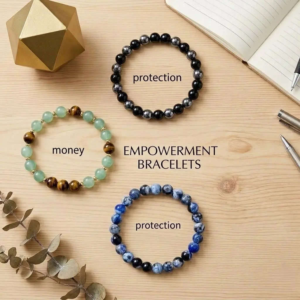 3-Piece Protection & Prosperity Bracelet Set - Wealth Green Aventurine, Defensive Black Obsidian and Hematite & Reflective Blue Fire Agate - Healing Stone Jewelry for Men & Women