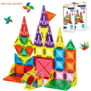 28/42pcs Mini Magnetic Building Blocks Toy Magnetic Sheets, Magnetic Building Tiles, Portable Travel Set Easy to Carry Children's Building Block Construction Toy, Parent-Child Interactive Toy, Suitable for Christmas/New Year/Festival Birthday Gifts