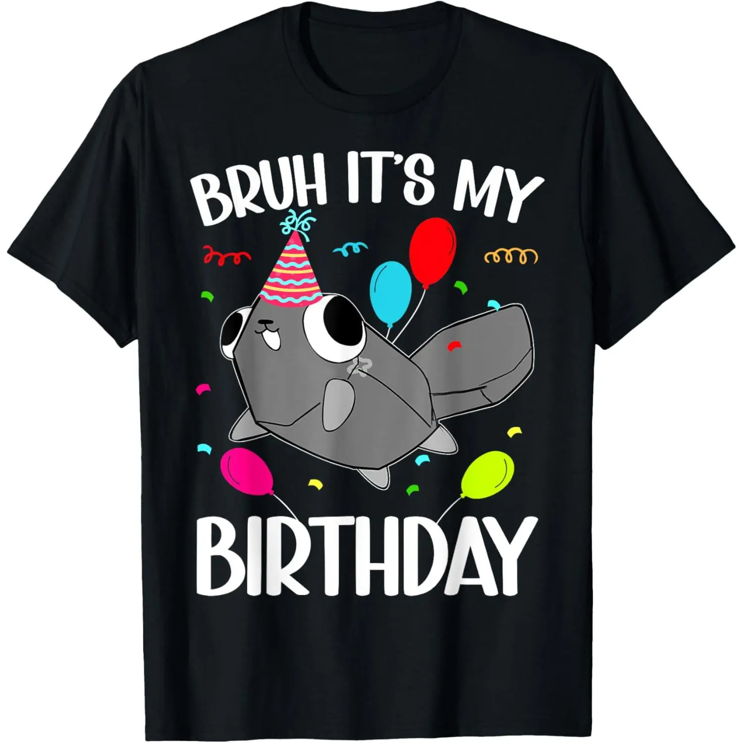 Dandy's World Men's Fitted Cut Knitting Pure Cotton Short-Sleeve Round Neck T-Shirt - Retro Vintage Casual Stretch Streetwear with "It's My Birthday" Pebble Print, Comfortable Black, Watch Party